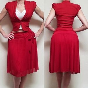 90s Vintage Wet Seal Ruby Red Red Stretchy Tulle Tie-Waist Mini Tango Skirt L